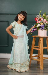 Ghagra Choli with Full Zari Thread & Sequence Embroidery All Over - Light Blue