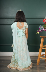 Ghagra Choli with Full Zari Thread & Sequence Embroidery All Over - Light Blue