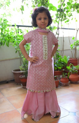 Kurta Palazzo with Gotta Work in Zig Zag Pattern - Onion Pink