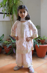 Kurta Palazzo in Kota with Lucknowi Threadwork - Soft Pink