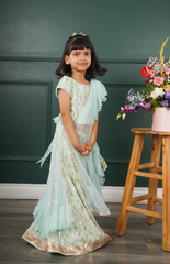 Ghagra Choli with Full Zari Thread & Sequence Embroidery All Over - Light Blue