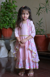 Floor Length Anarkali with Floral Cape and Stylish Ruffles