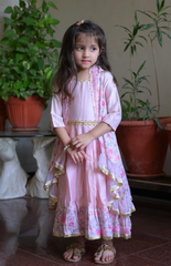 Floor Length Anarkali with Floral Cape and Stylish Ruffles