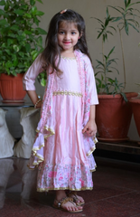 Floor Length Anarkali with Floral Cape and Stylish Ruffles