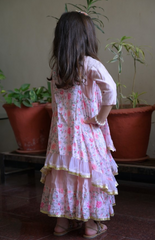 Floor Length Anarkali with Floral Cape and Stylish Ruffles