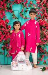 Chanderi Mal Kurta with Palazzo & Zari Bird Cape Dupatta Set – Rani Pink