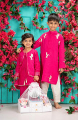 Chanderi Mal Kurta with Palazzo & Zari Bird Cape Dupatta Set – Rani Pink
