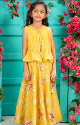 Chanderi Bird Embroidered Ghagra Set – Yellow