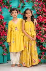 Chanderi Bird Embroidered Ghagra Set – Yellow