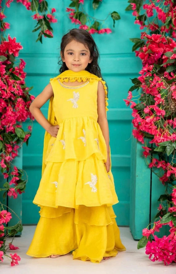 Sleeveless Peplum Garara Set - Zari Yellow