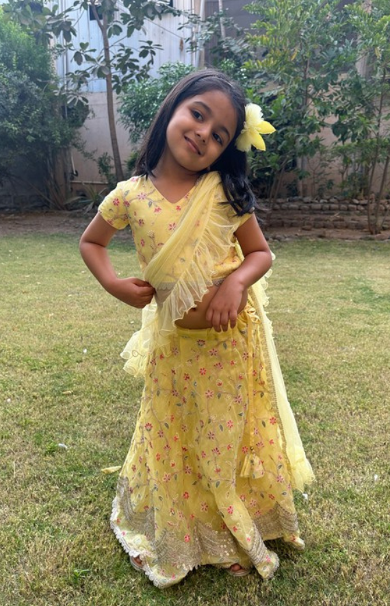 Chanderi Ghagra Choli with Floral Intricate Embroidery and Threadwork