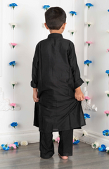 Pintucks Kurta Set with Solid Color with a lion zardozi embroidered patch - Black