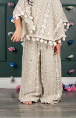 Mirror Embroidered Poncho Set - Grey