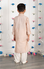 Pintucks Kurta Set with Solid Color with a lion zardozi embroidered patch - Beige