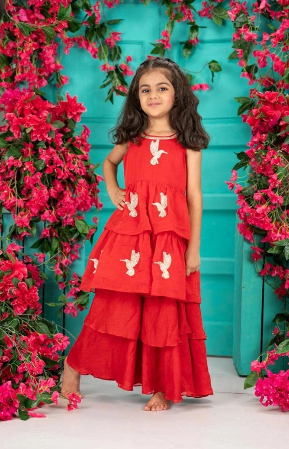 Sleeveless Peplum Garara Set - Zari Red