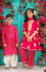 Leheriya Gaji Silk Peplum Palazzo Set – Rani Pink/Gold